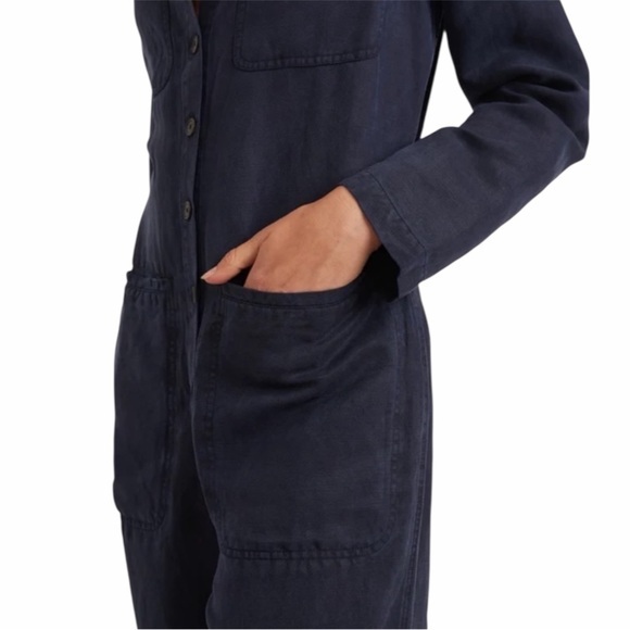 Marine Layer Pants - Marine Layer Navy Blue Button-Up Jumpsuit